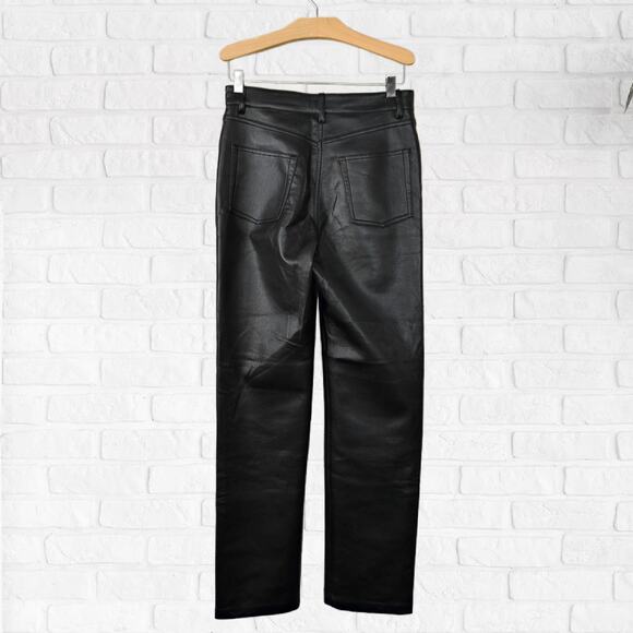 Aritzia Wilfred Melina Black Faux Leather Pant Size 4 High Rise Straight Leg - Picture 3 of 10